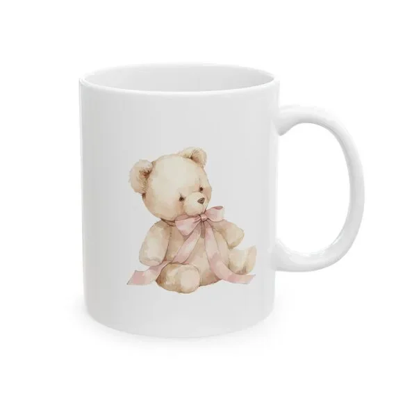 Teddy Bear Ceramic Mug — Cute Watercolor Bear Coffee Cup (11oz, 15oz) - Picture 4 of 4